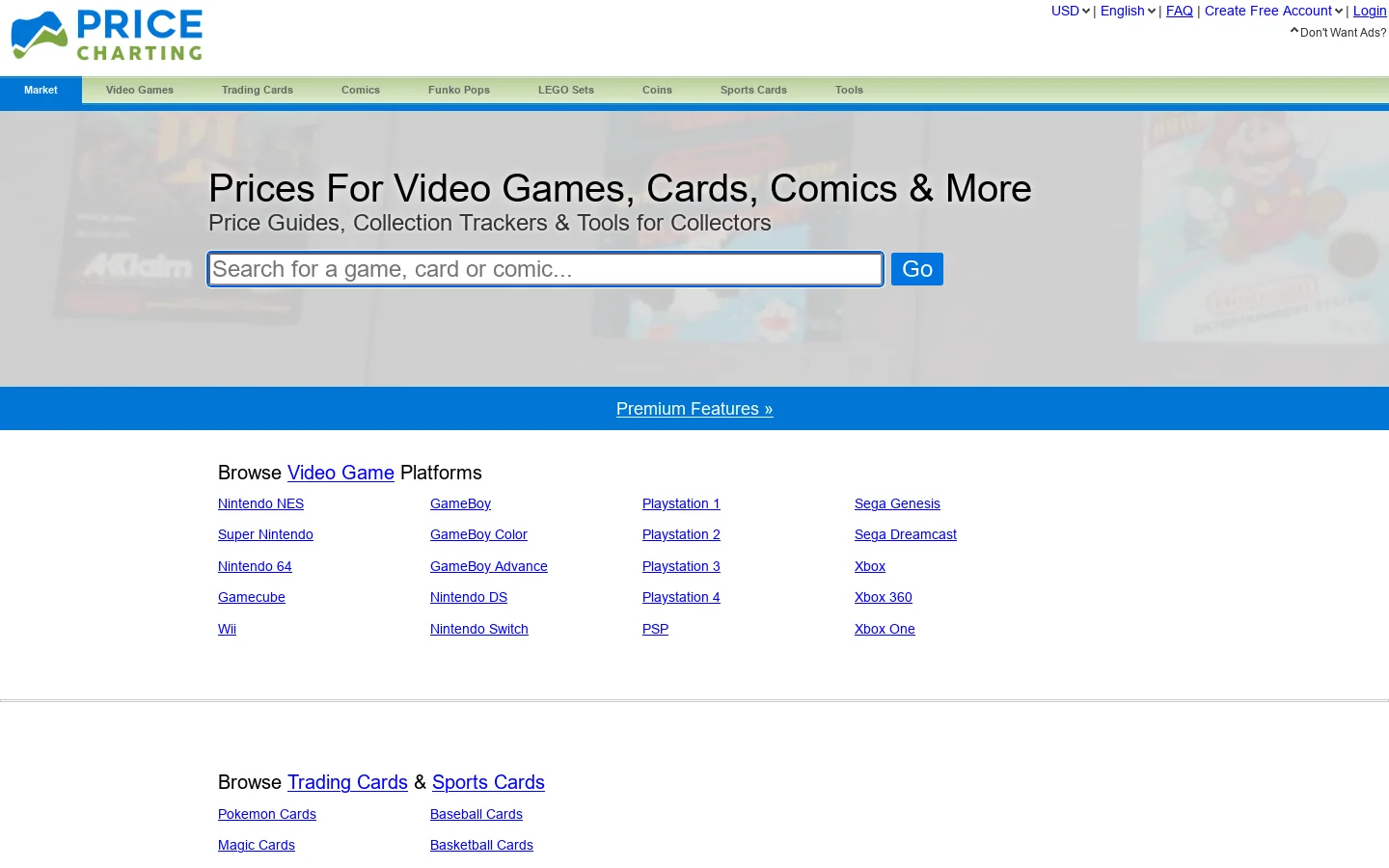 PriceCharting Homepage screenshot