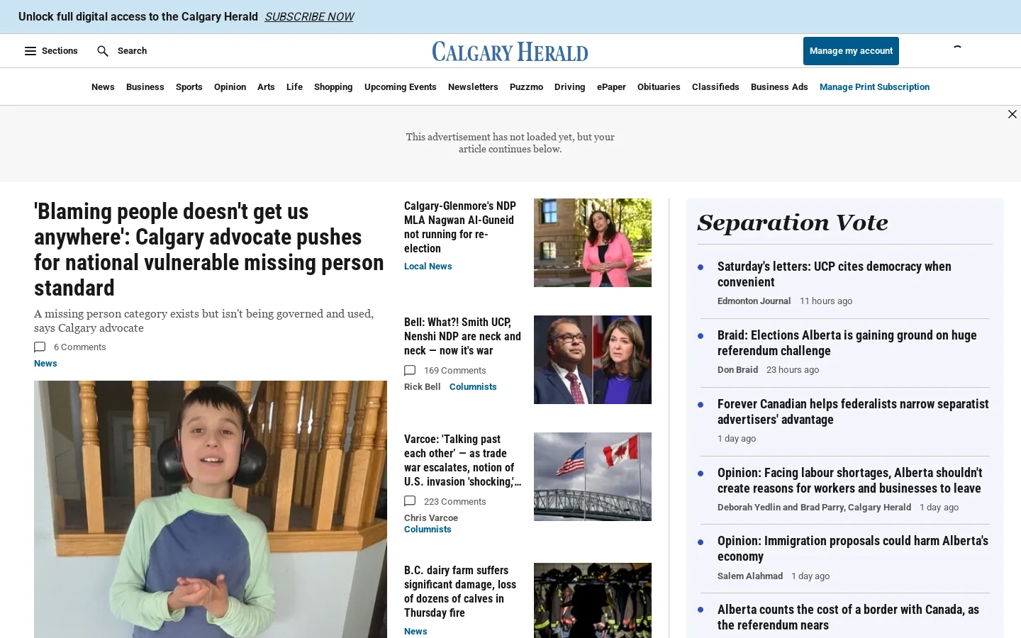 Calgary Herald Homepage screenshot