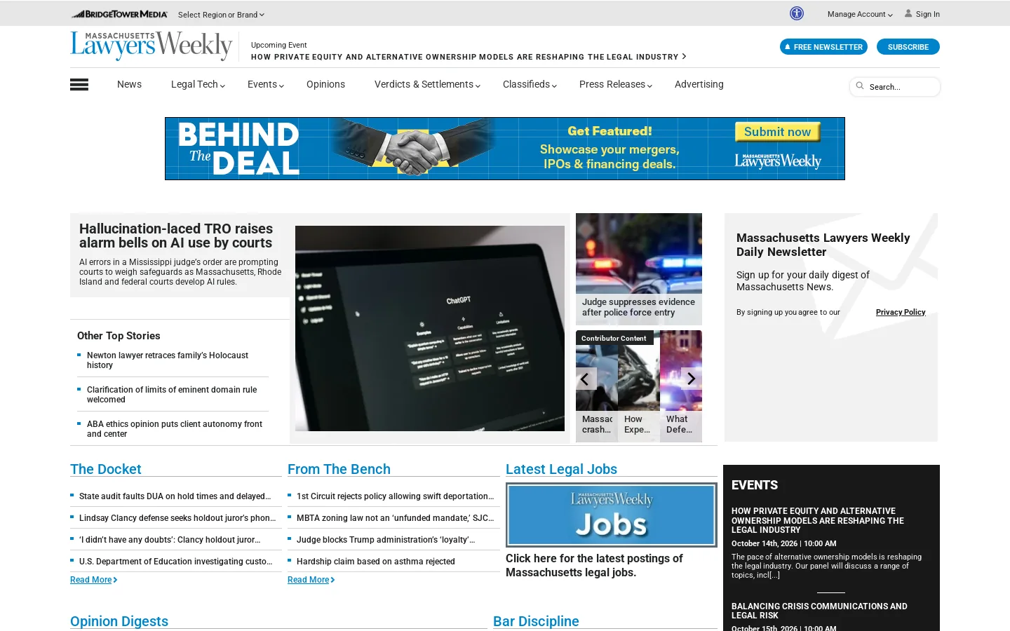 Massachusetts Lawyers Weekly Homepage screenshot