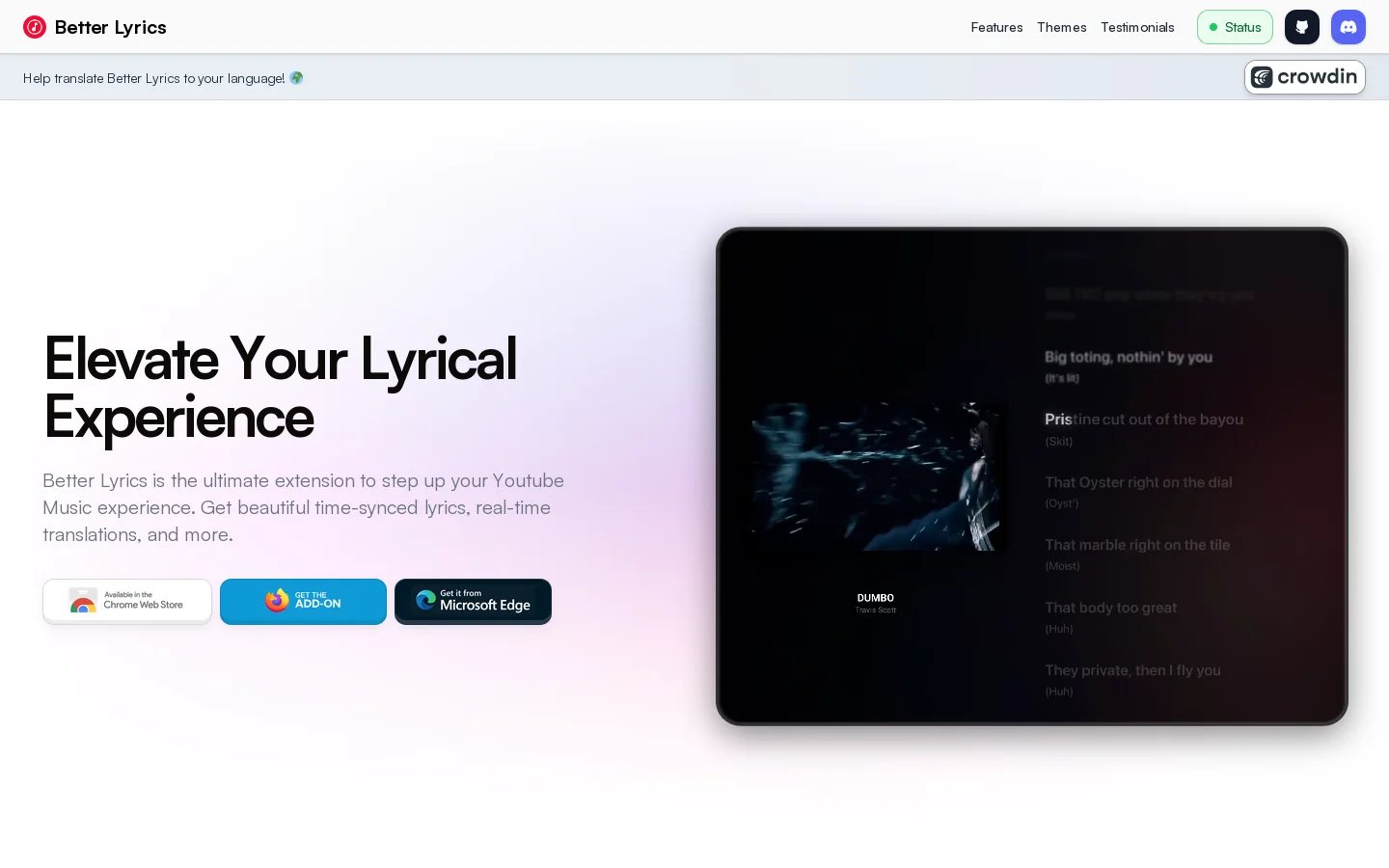 Better Lyrics for Youtube Music Homepage screenshot