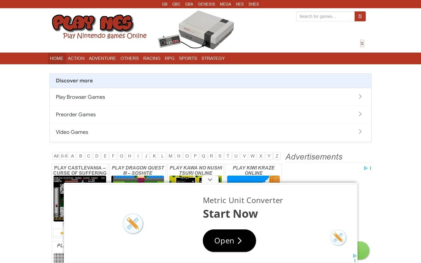 Play NES Online Homepage screenshot