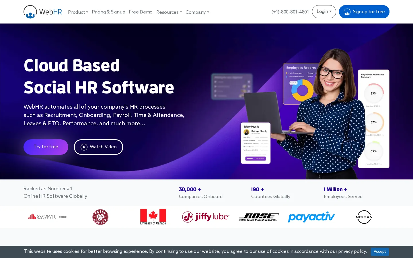 WebHR Homepage screenshot