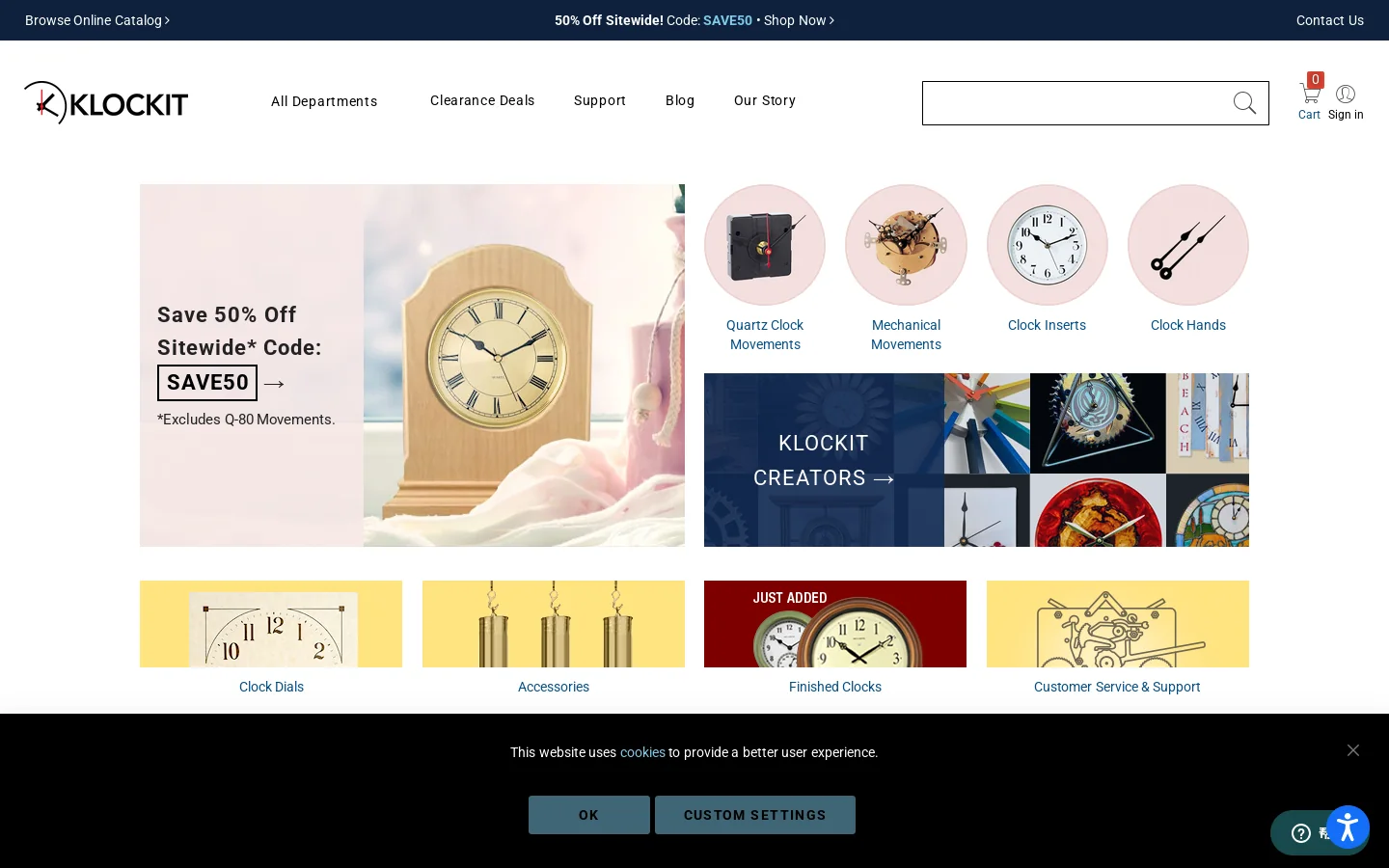 Welcome to Klockit Homepage screenshot
