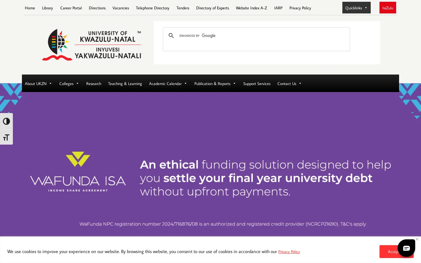 UKZN Homepage screenshot