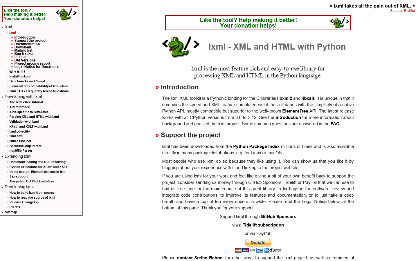 lxml Homepage screenshot