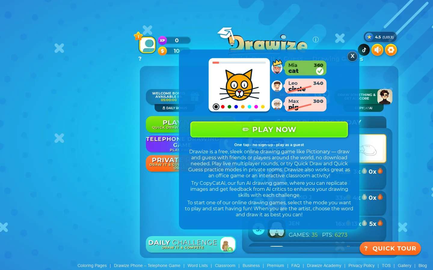 Quick Draw It & Guess ✏️ Free, Sleek Online Drawing Game Homepage screenshot