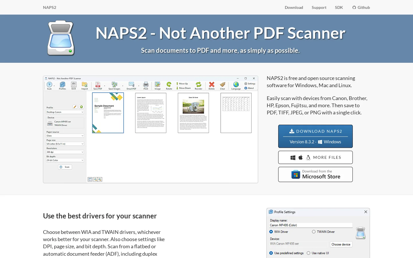 NAPS2 Homepage screenshot