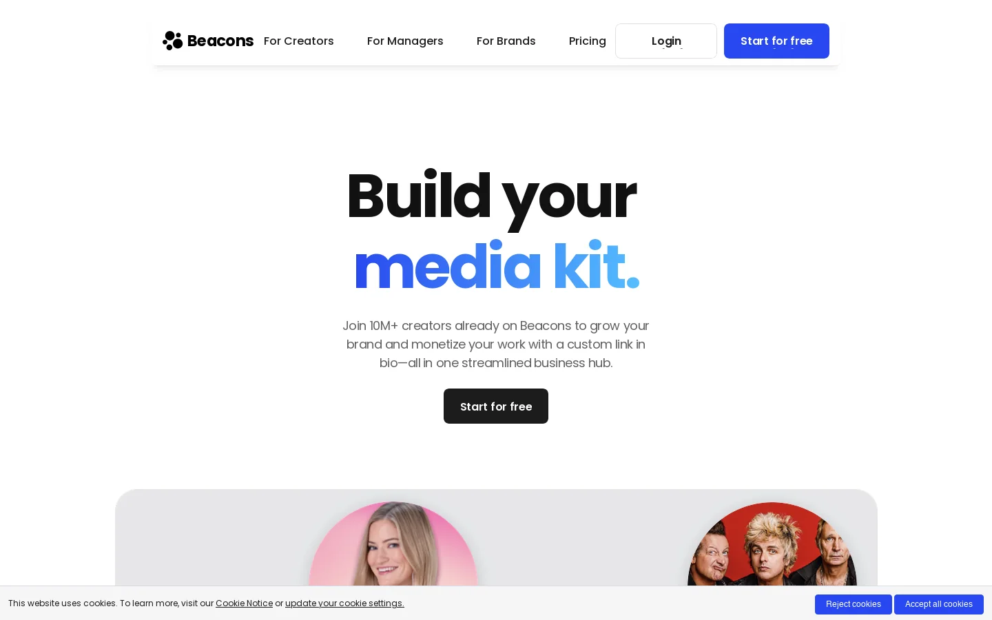 Beacons Homepage screenshot
