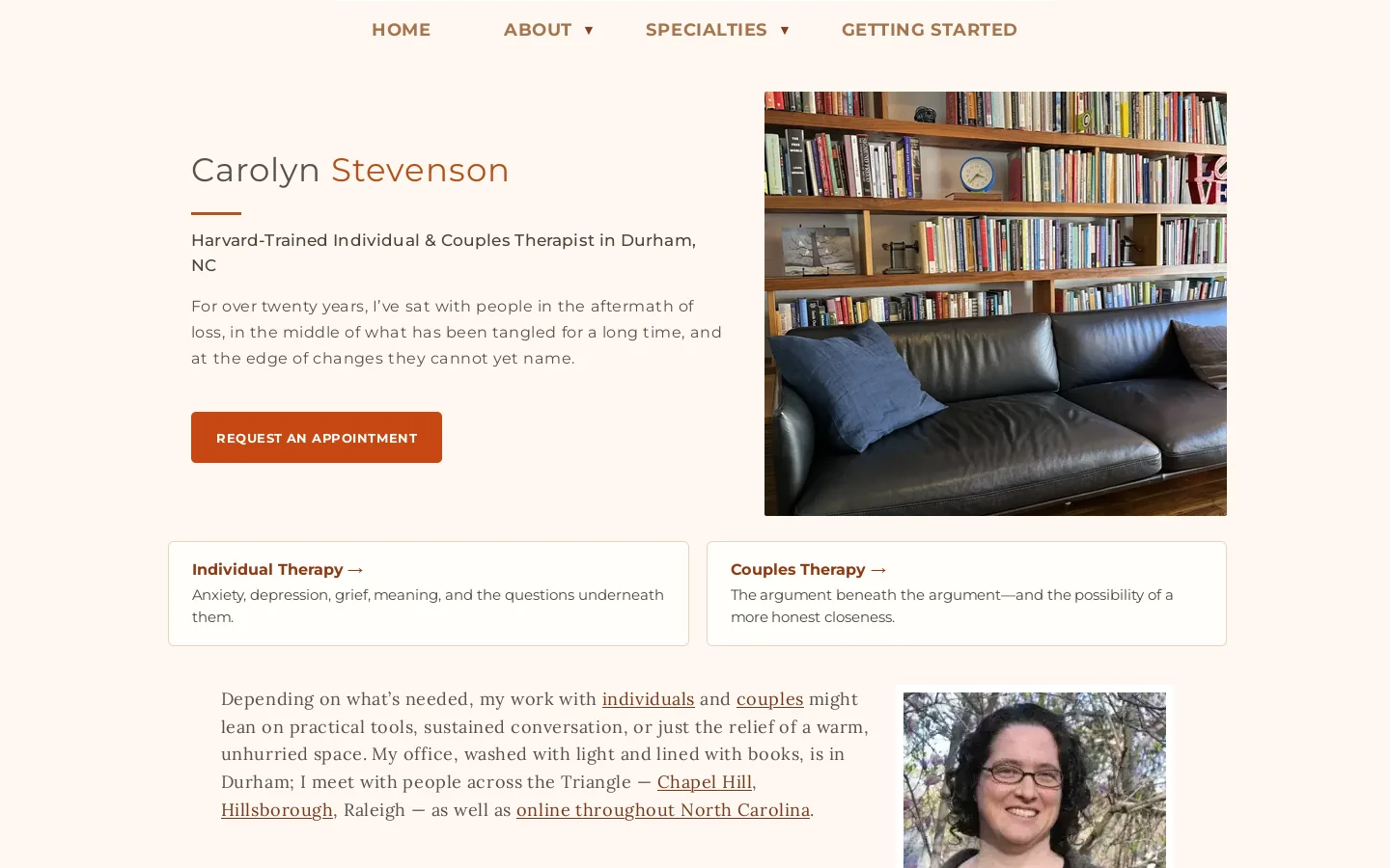 Harvard-Trained Therapist | Couples, Anxiety & Grief in Durham Homepage screenshot