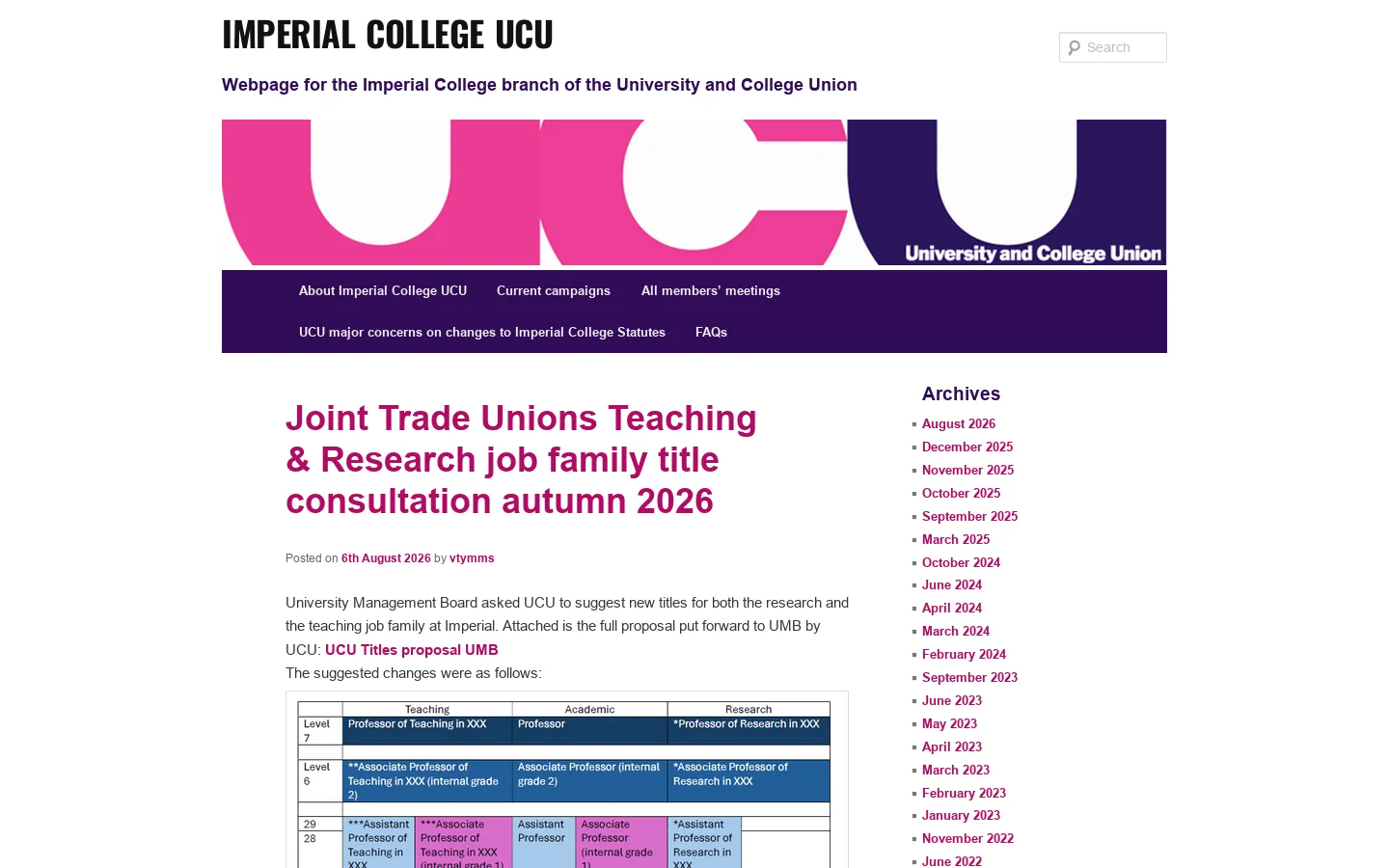 Imperial College UCU | Webpage for the Imperial College branch of the University and College Union Homepage screenshot