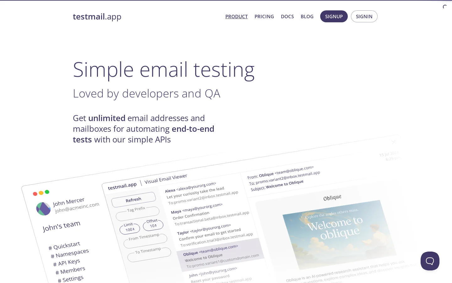 Automate email tests | loved by developers & QA teams Homepage screenshot