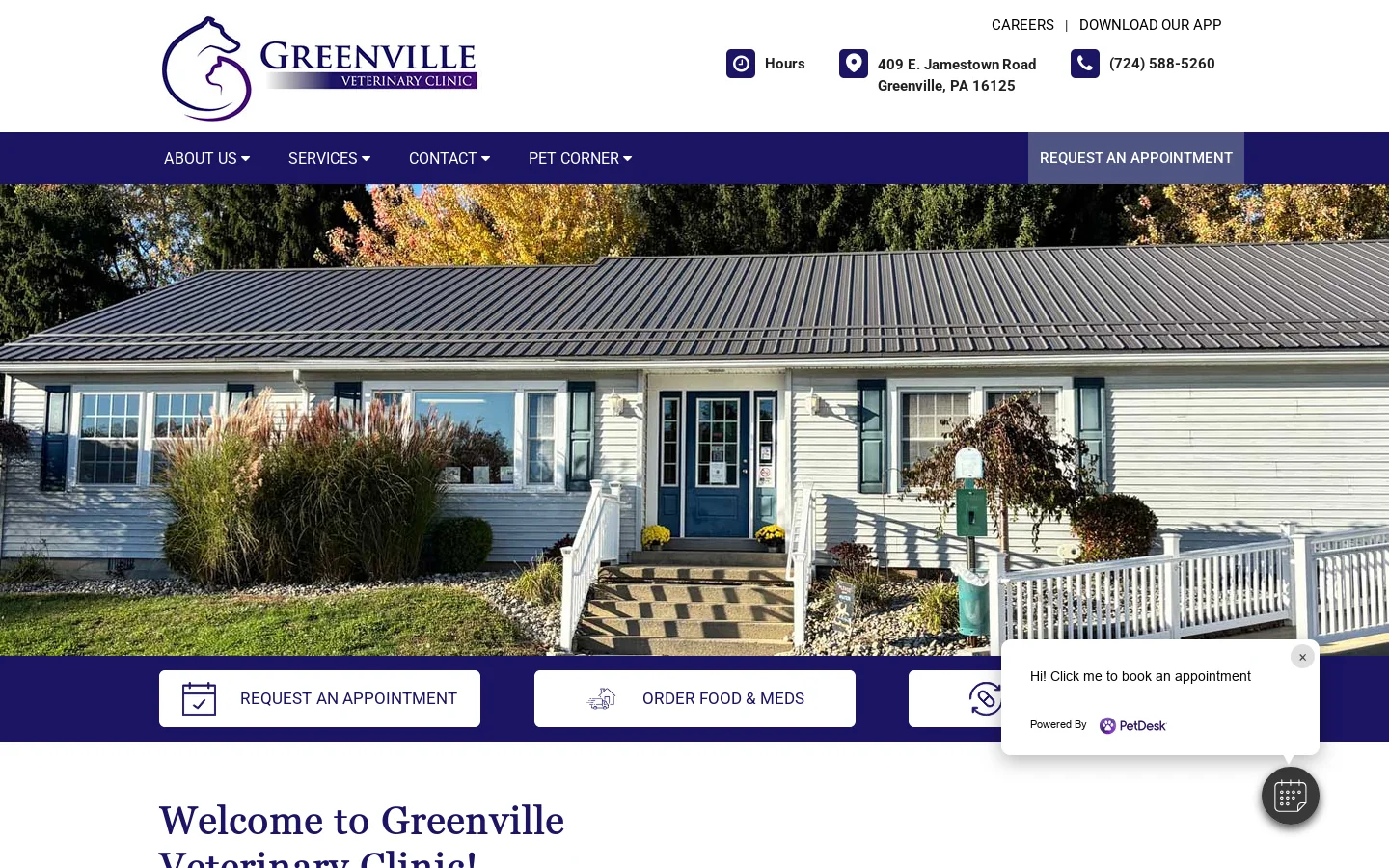 Greenville veterinarians Homepage screenshot