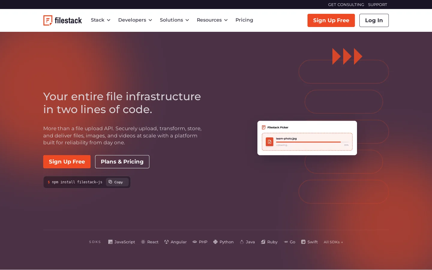 Filestack Homepage screenshot
