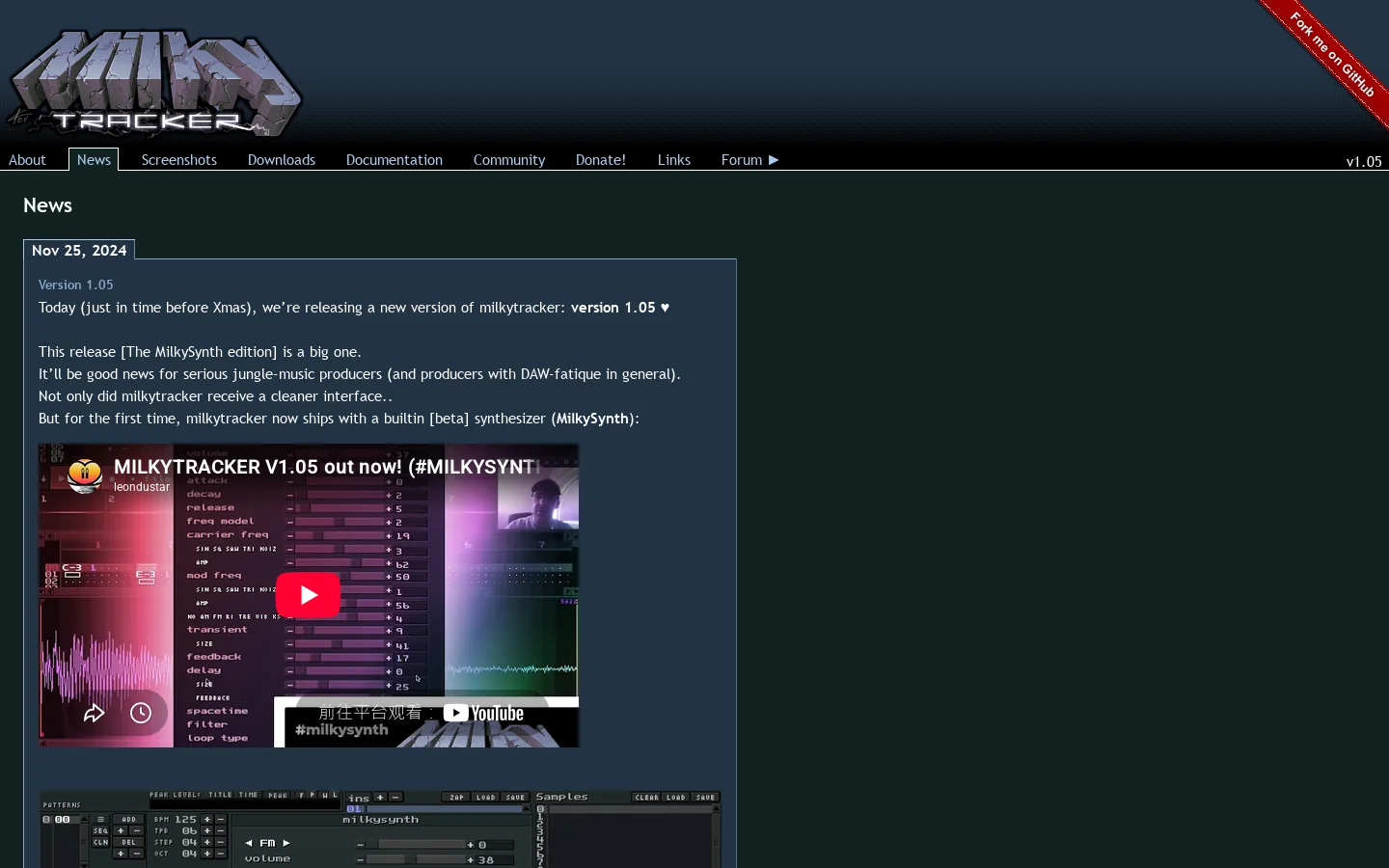 MilkyTracker Homepage screenshot