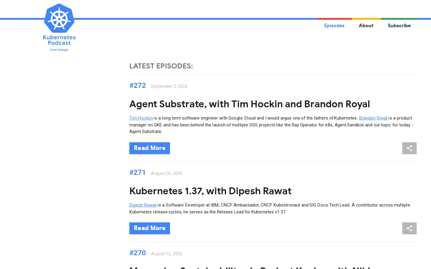 Kubernetes Podcast from Google Homepage screenshot