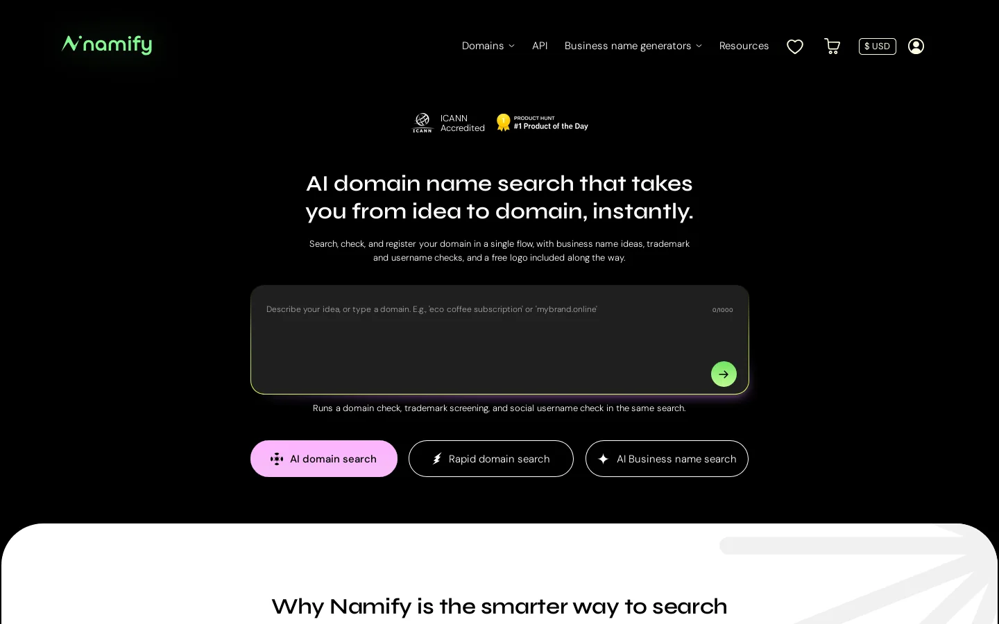 Namify Homepage screenshot