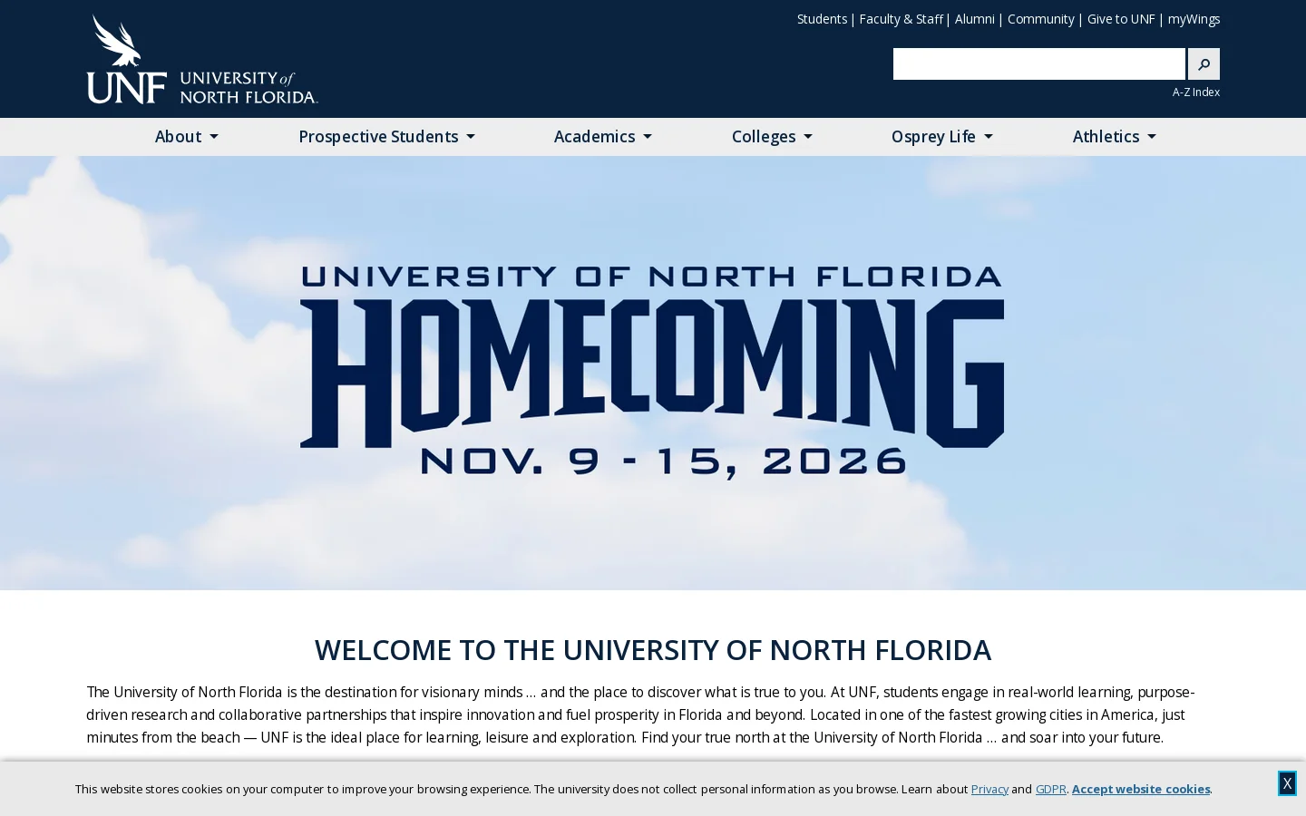 University of North Florida Homepage screenshot