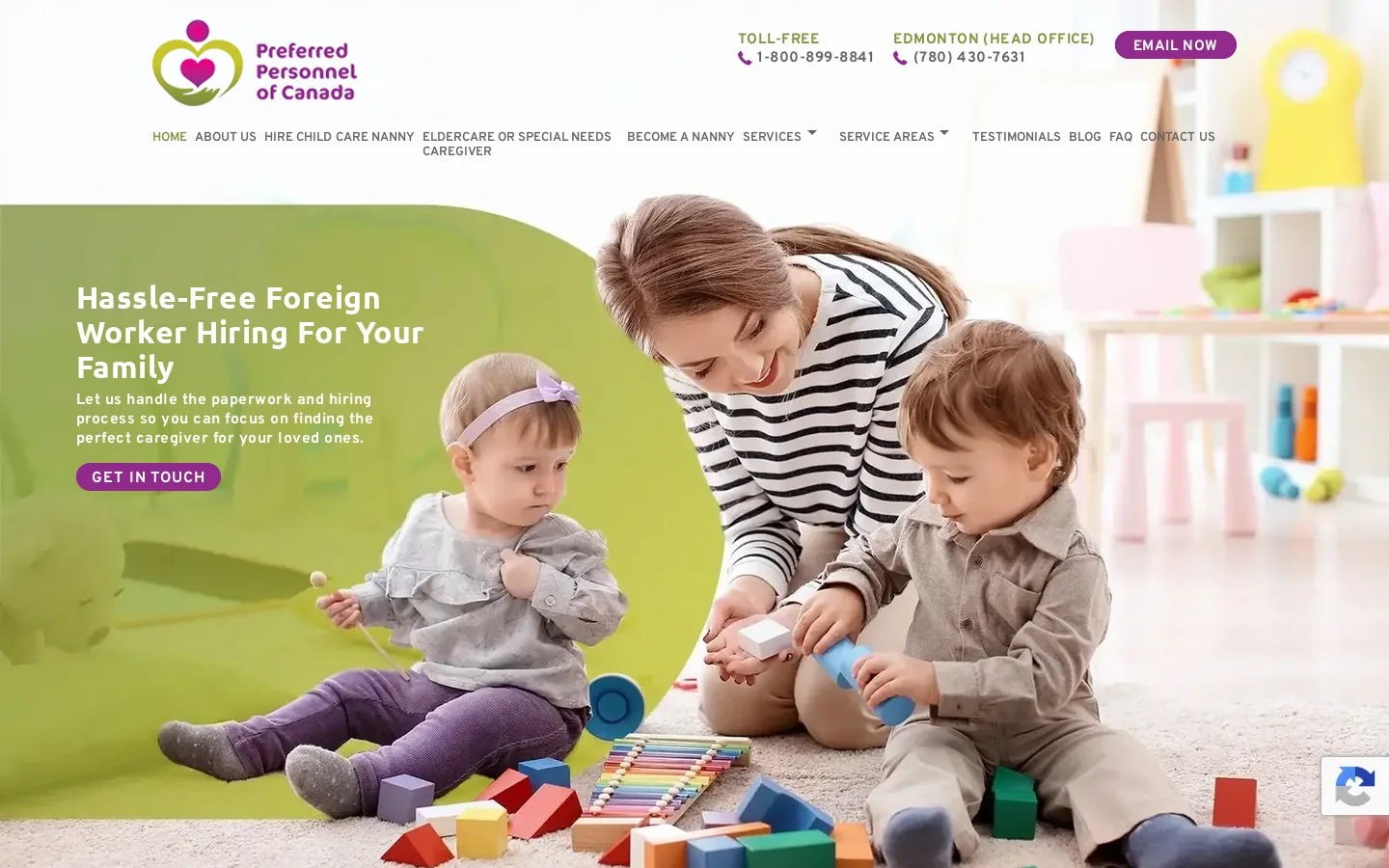 Live In Nanny, Caregiver Agency in Edmonton | Child, Elder Care Homepage screenshot