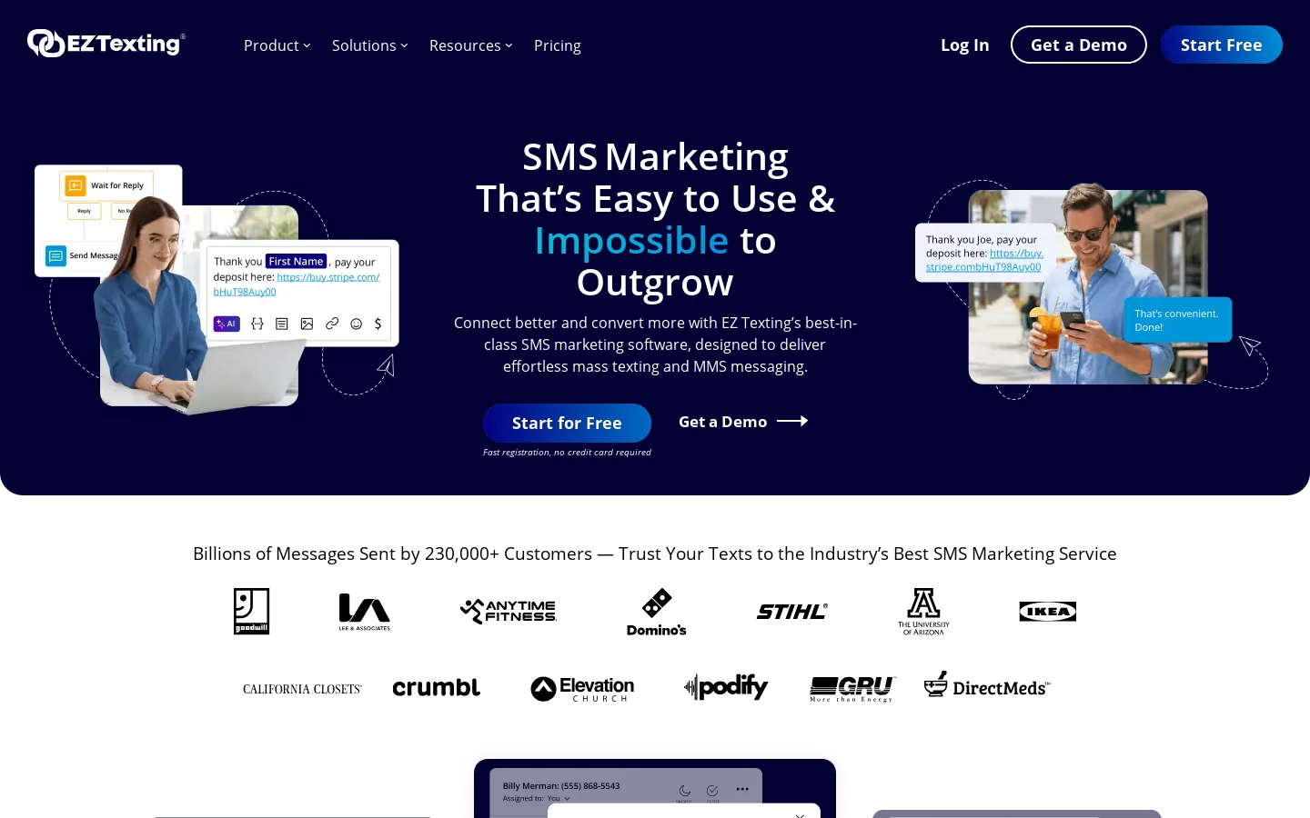 EZ Texting Homepage screenshot
