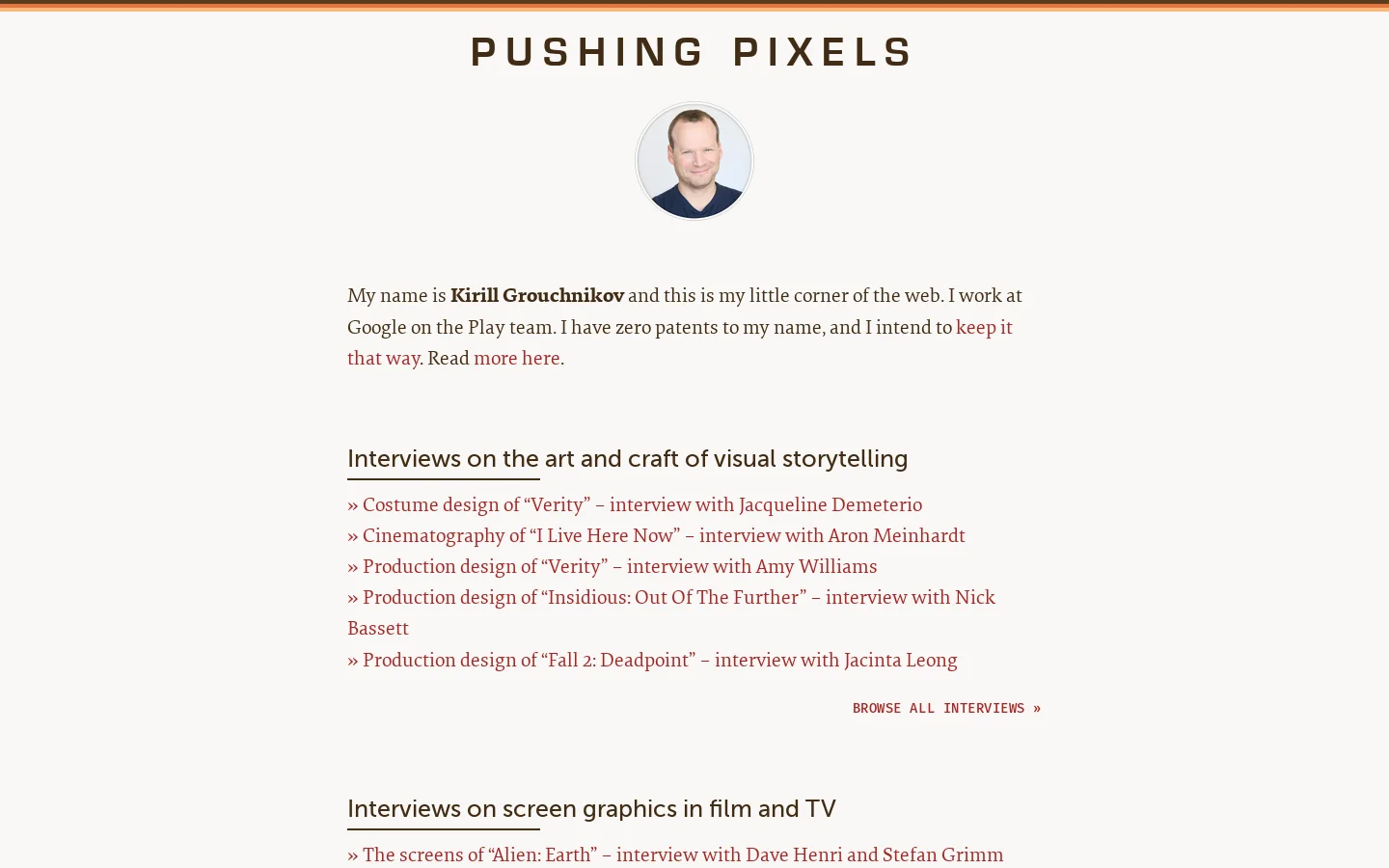 Pushing Pixels Homepage screenshot