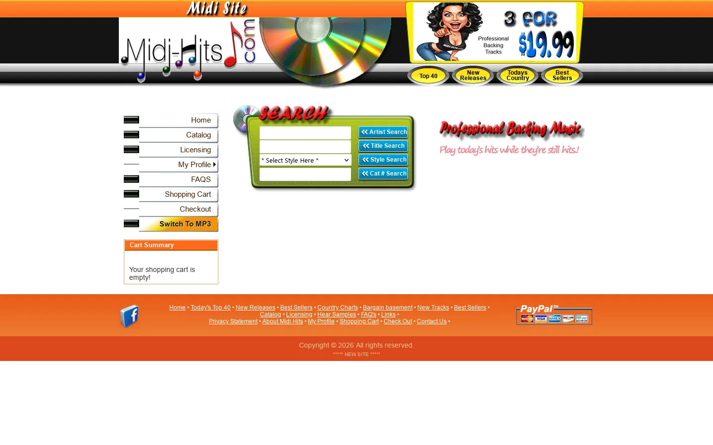 Midi Hits backing tracks for musicians, singers & bands Homepage screenshot