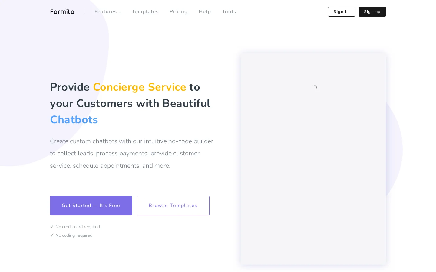 Formito Homepage screenshot
