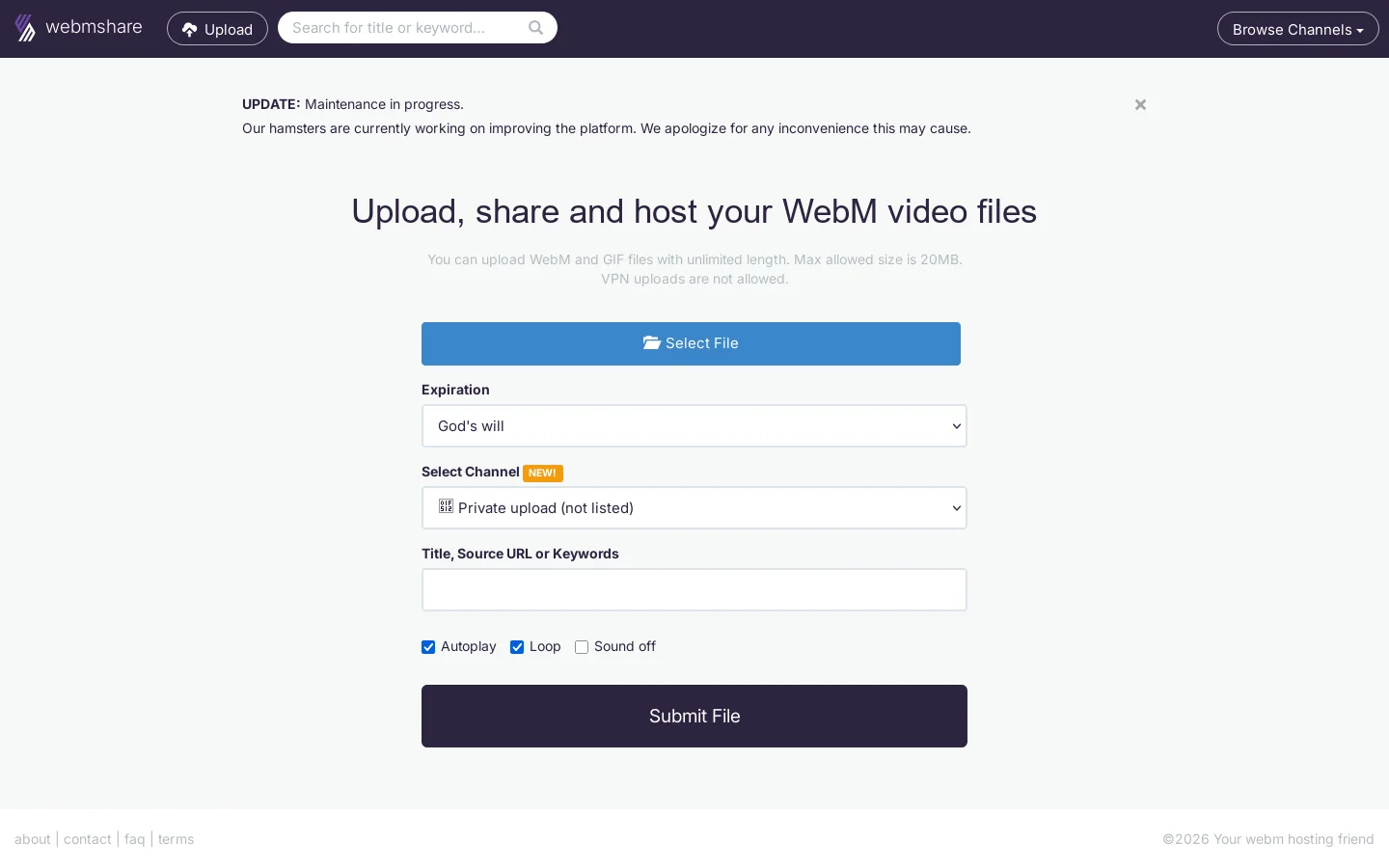 webmshare. your free webm hosting and sharing tool Homepage screenshot