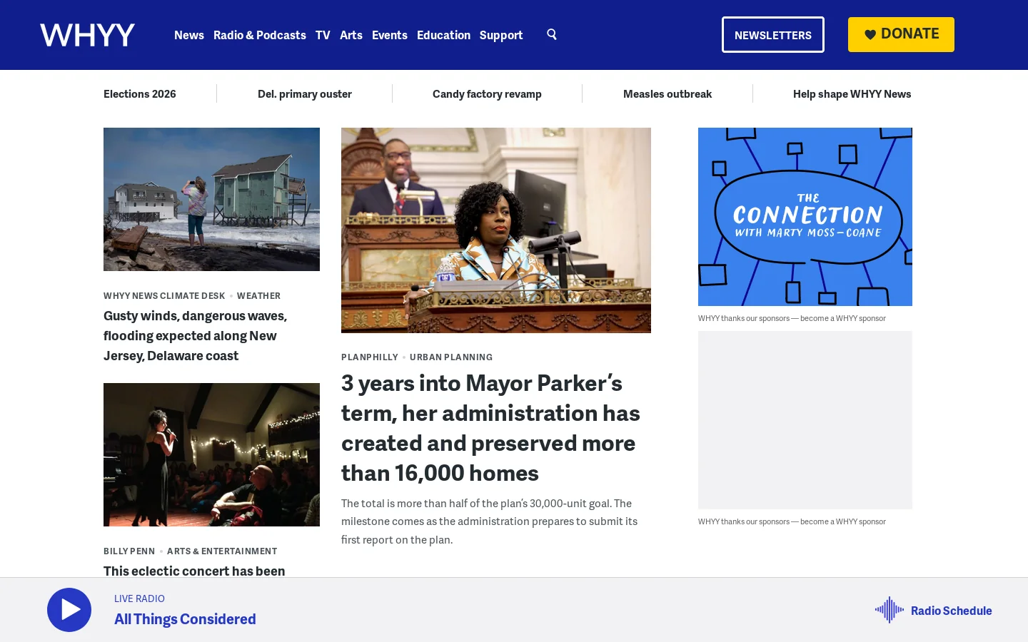 WHYY Homepage screenshot