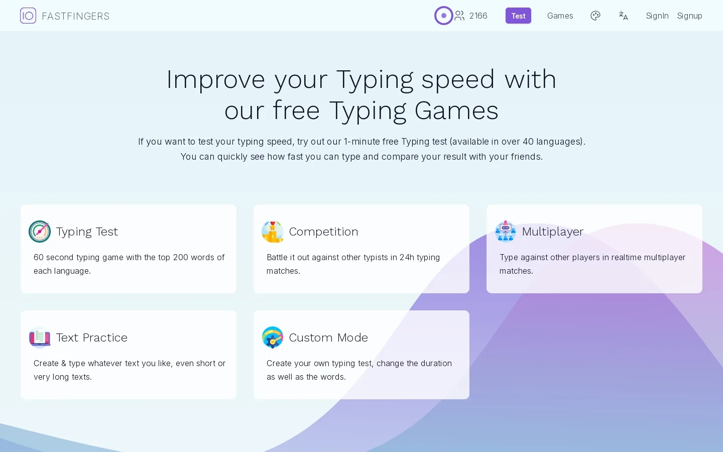 10FastFingers Homepage screenshot