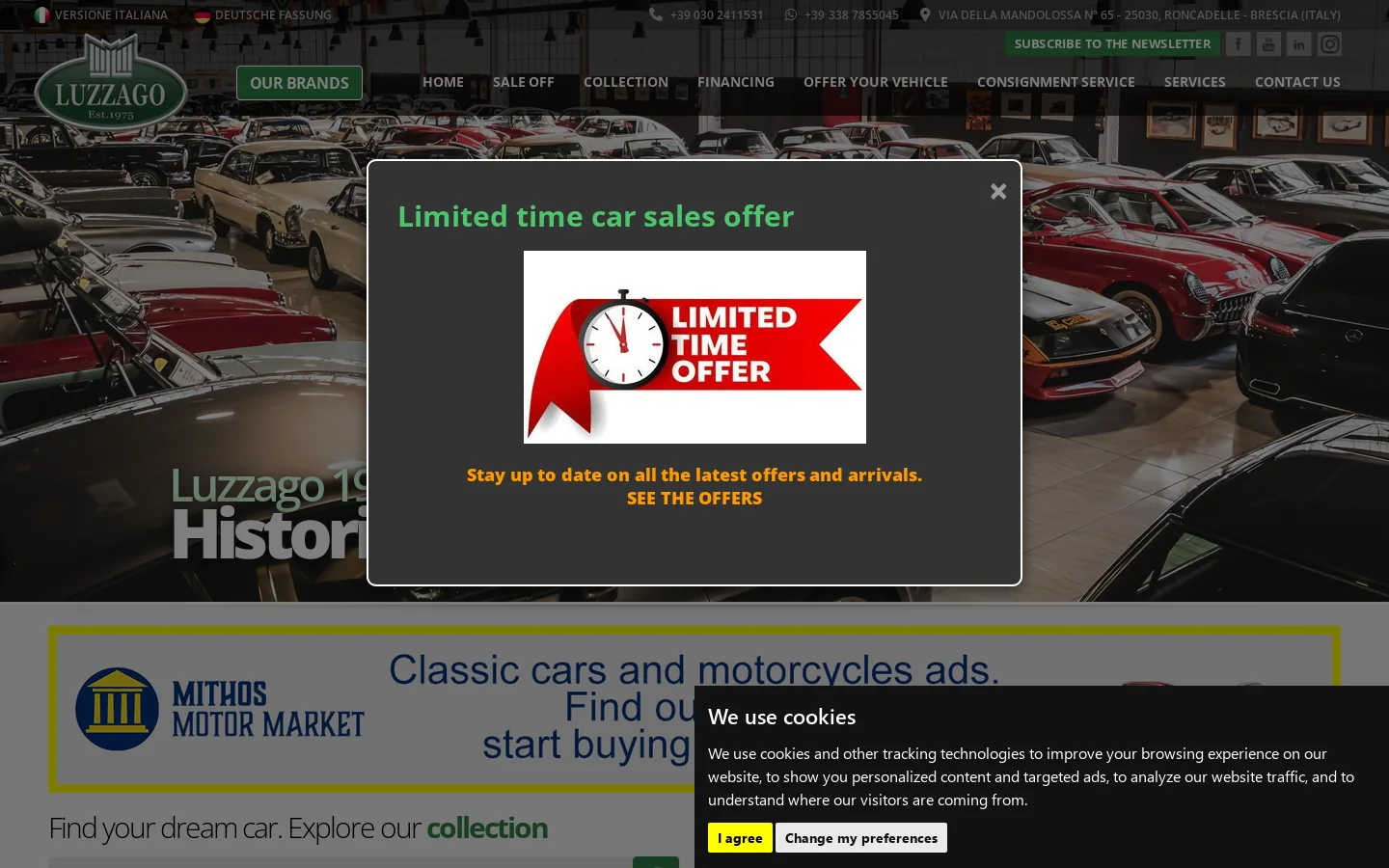 Luzzago 1975, historic classic cars and motorbike for sale in Brescia Homepage screenshot