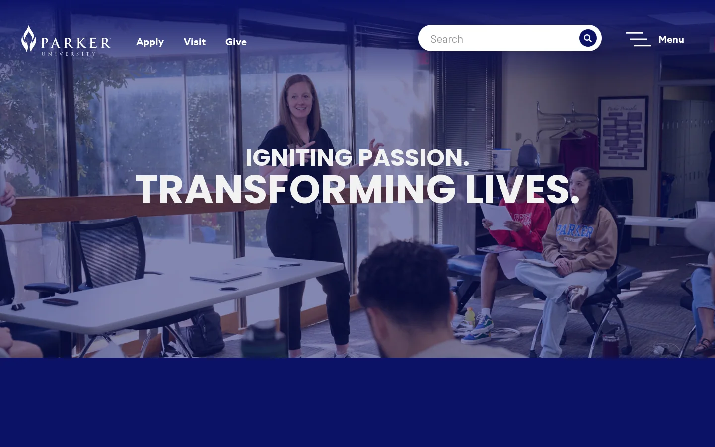 Parker University Homepage screenshot