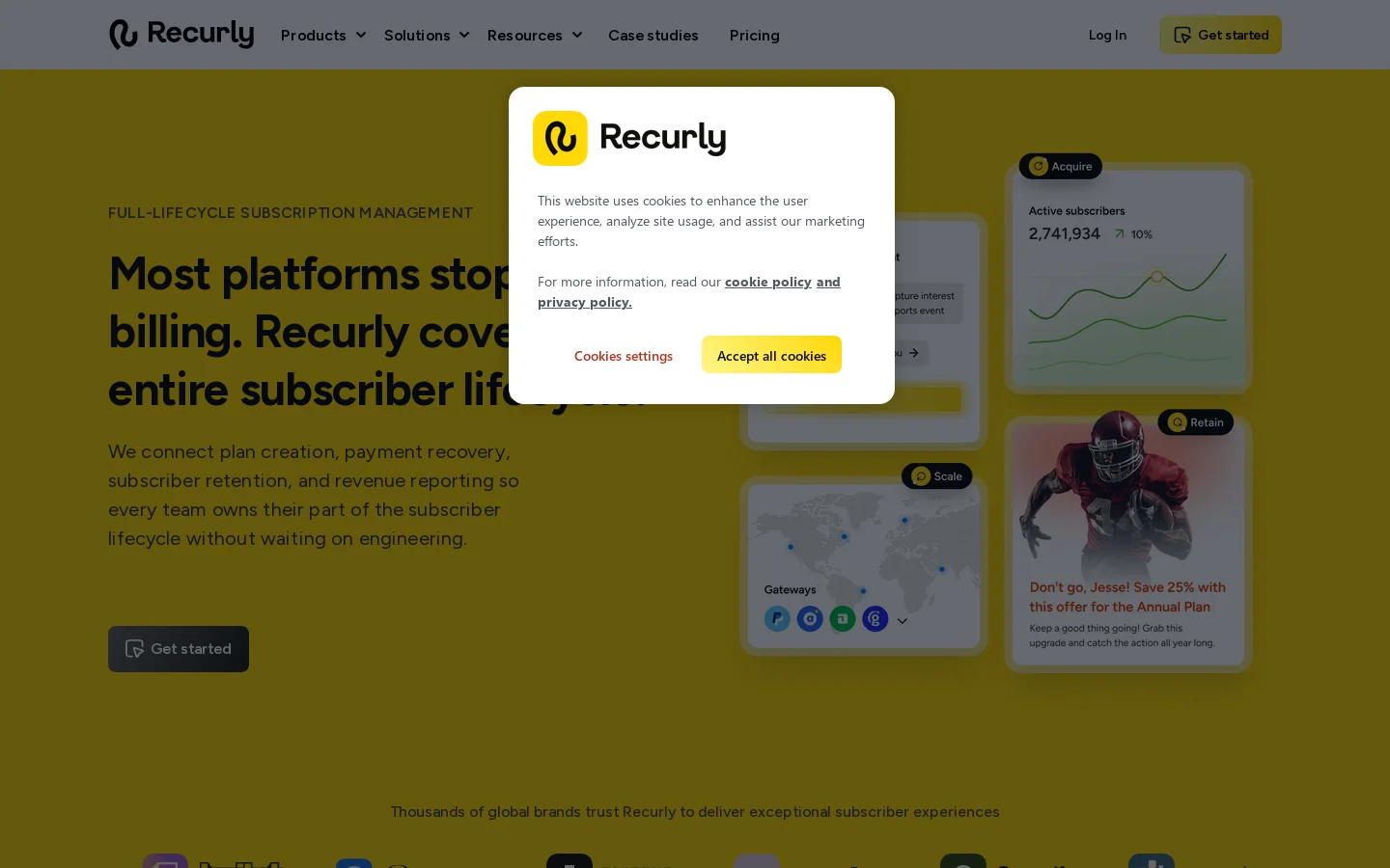 Recurly Homepage screenshot