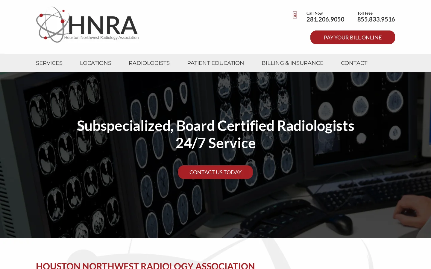 Houston Northwest Radiology Association Homepage screenshot
