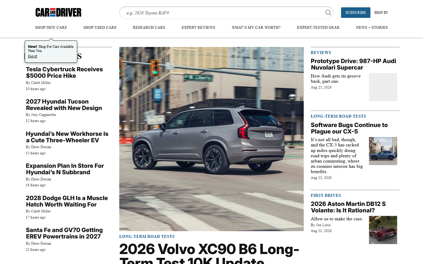 Car and Driver Homepage screenshot