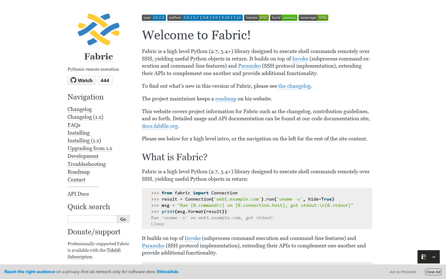 Welcome to Fabric! — Fabric documentation Homepage screenshot