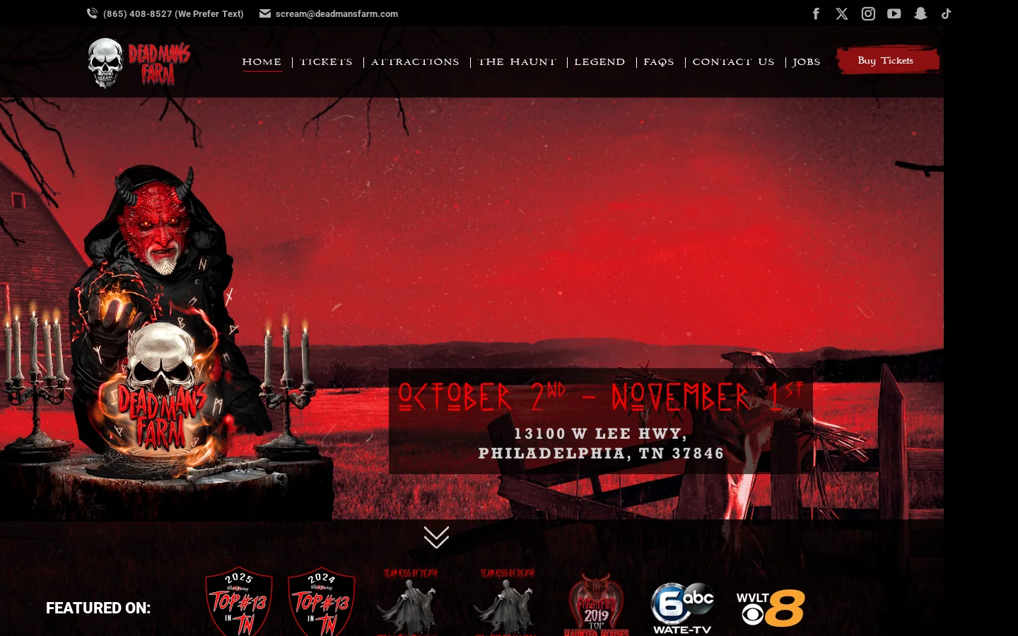 Dead Man's Farm Haunted Attraction Homepage screenshot