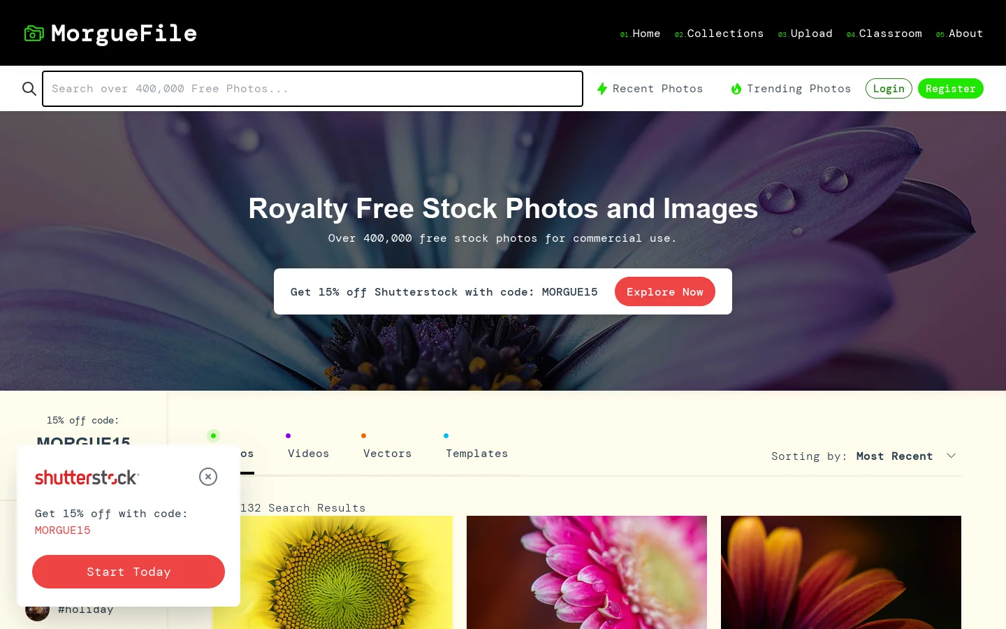 Morguefile.com Homepage screenshot