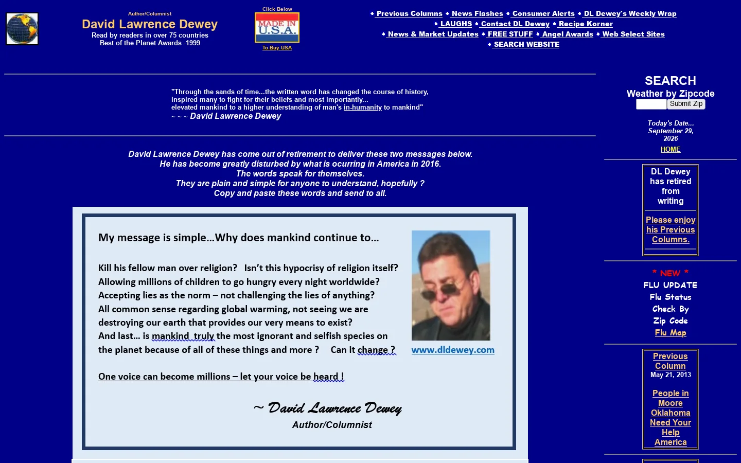 Author/Columnist David Lawrence Dewey's World Homepage screenshot