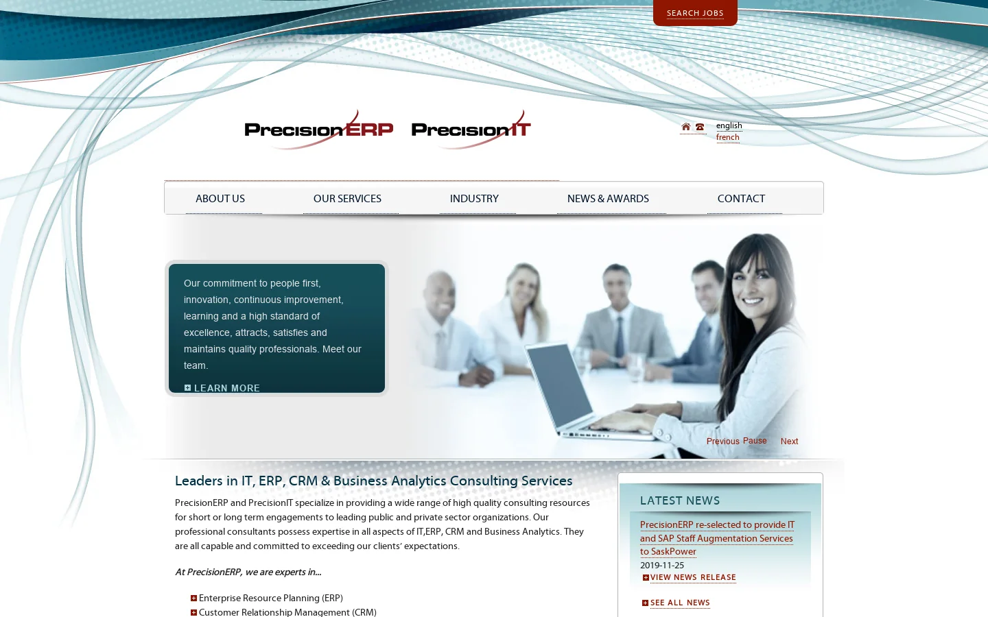 PrecisionERP Homepage screenshot