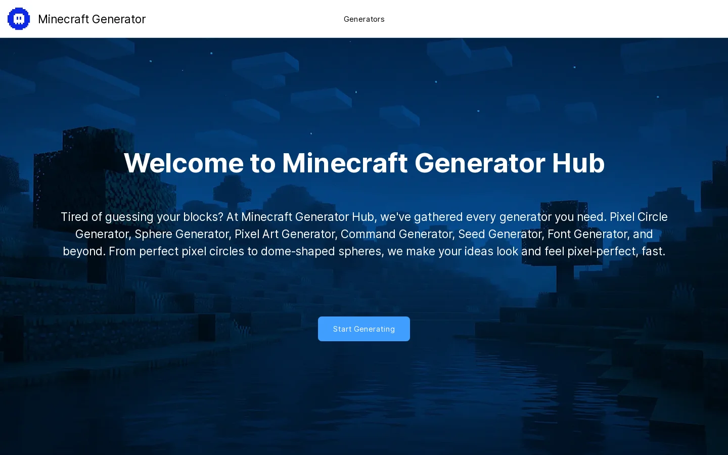 Minecraft Generator Homepage screenshot