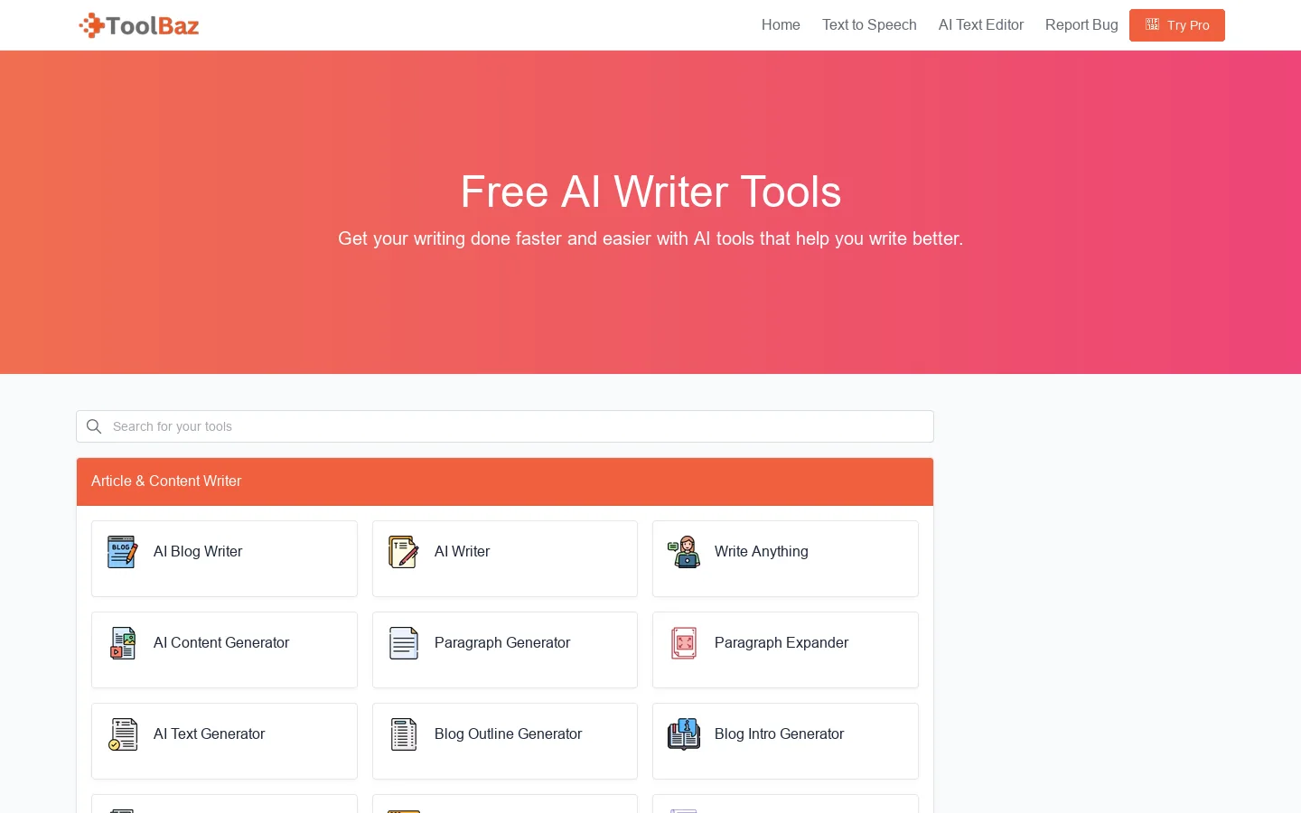 ToolBaz Homepage screenshot