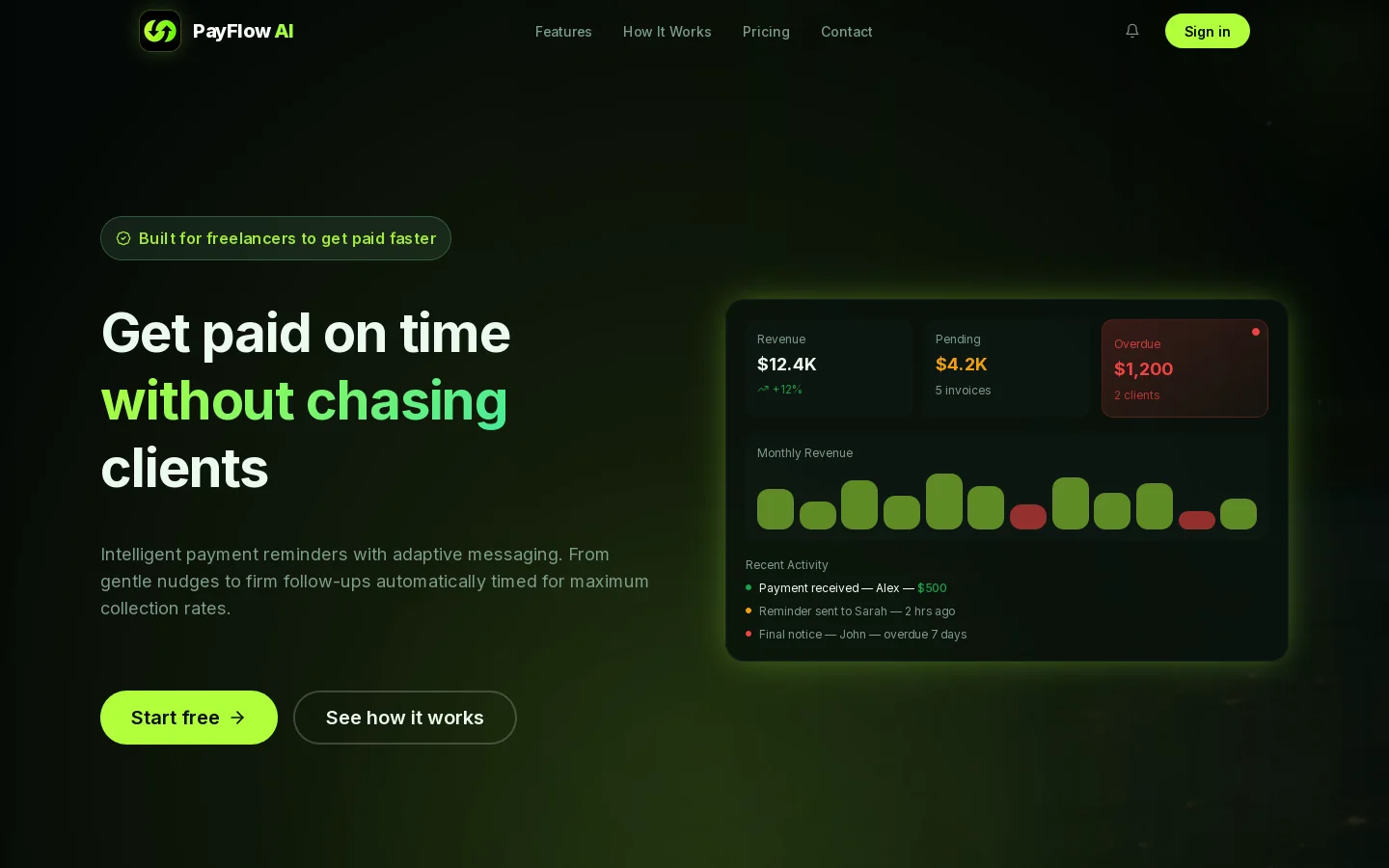 PayFlow AI Homepage screenshot