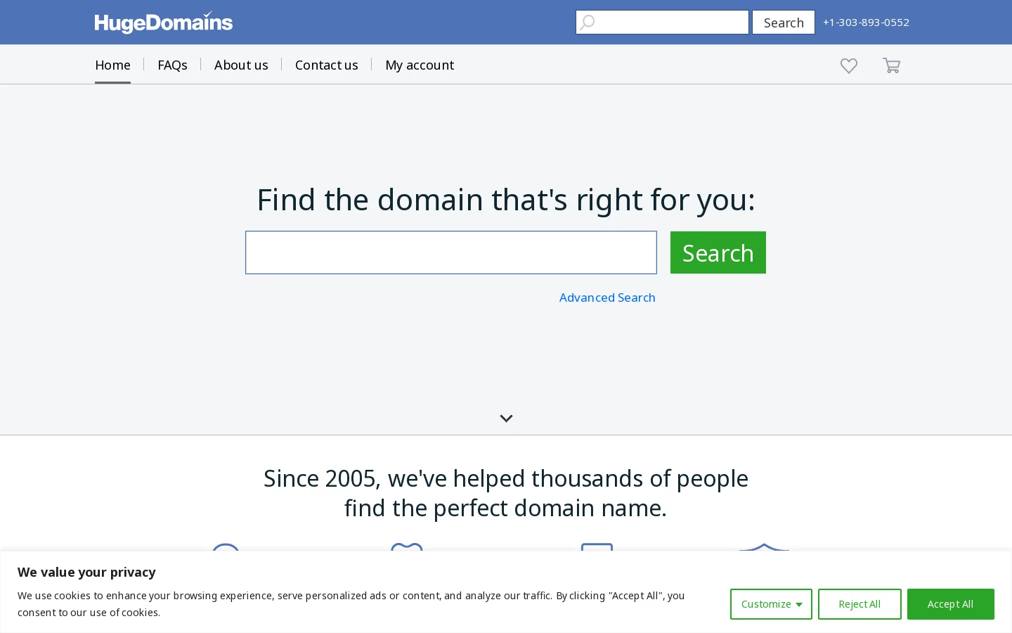 HugeDomains.com Homepage screenshot