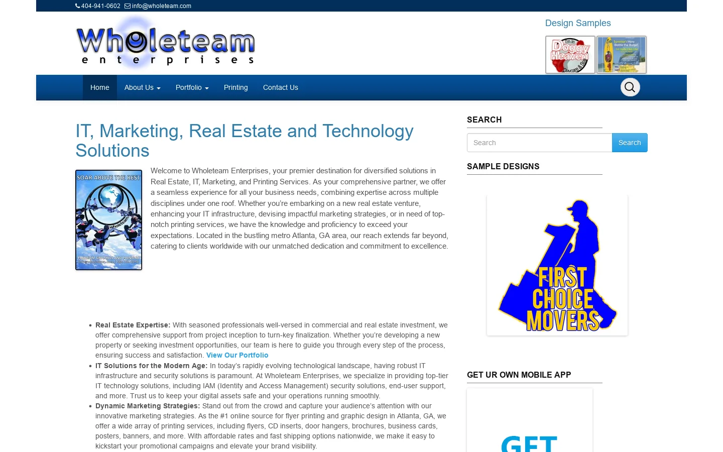 Wholeteam Enterprises Homepage screenshot