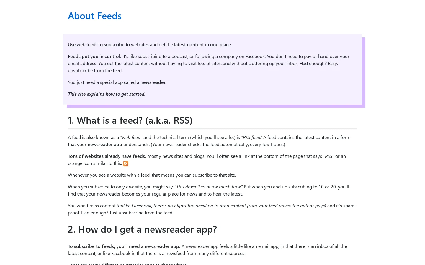 About Feeds Homepage screenshot