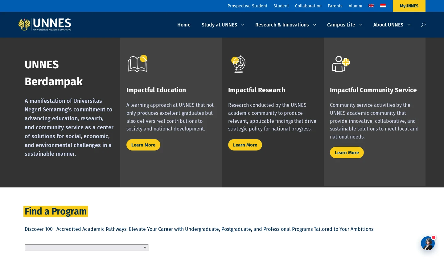 Welcome to UNNES Homepage - Universitas Negeri Semarang Homepage screenshot
