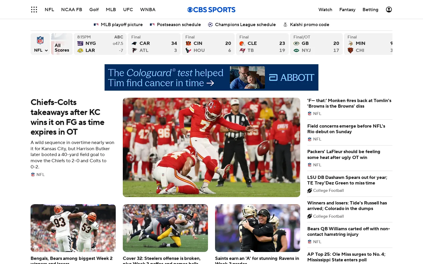 CBS Sports Homepage screenshot
