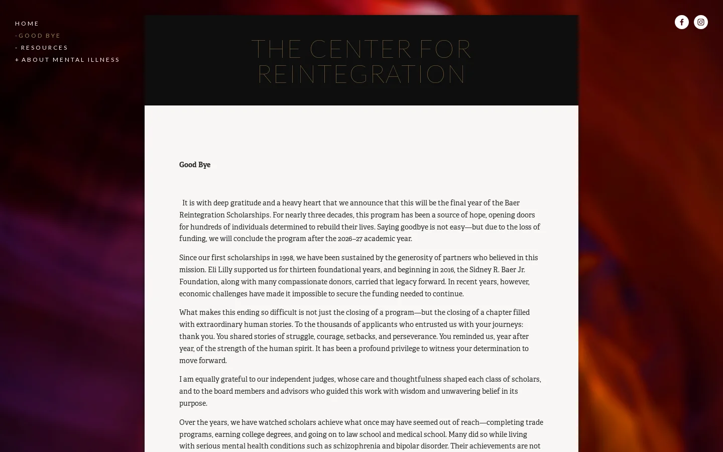 The Center for Reintegration Homepage screenshot