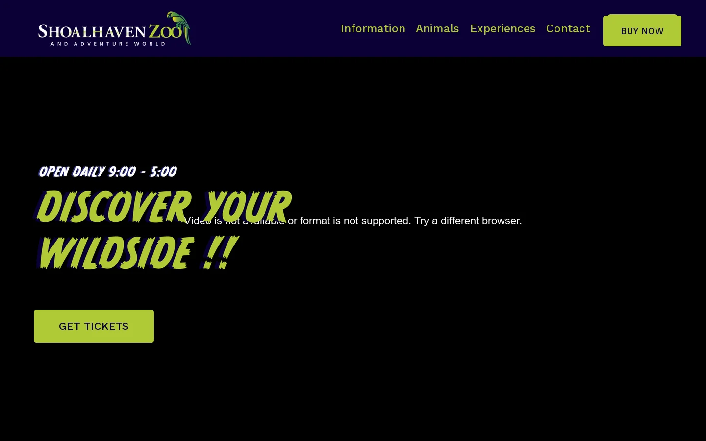 Shoalhaven Zoo Homepage screenshot