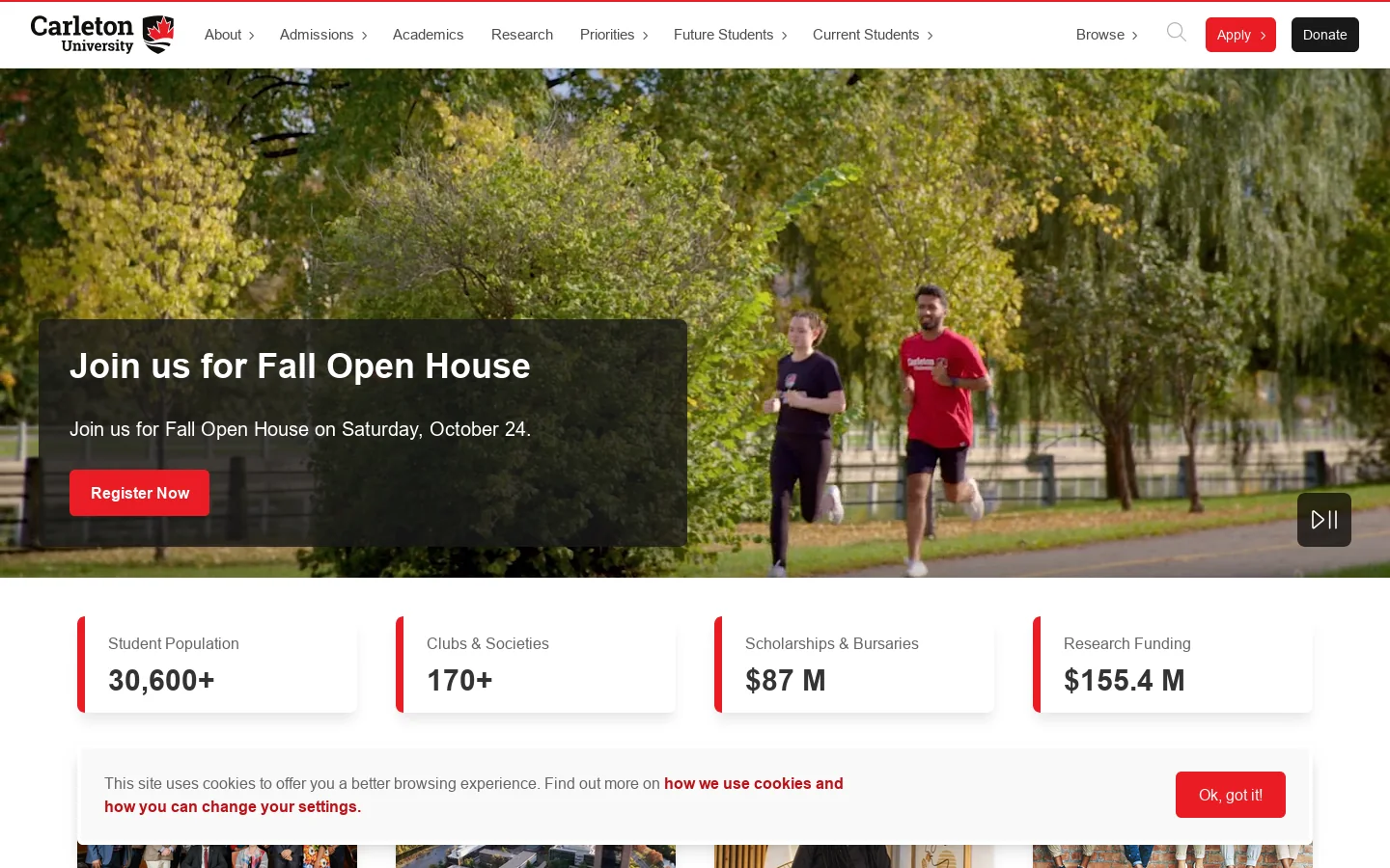 Carleton University Homepage screenshot